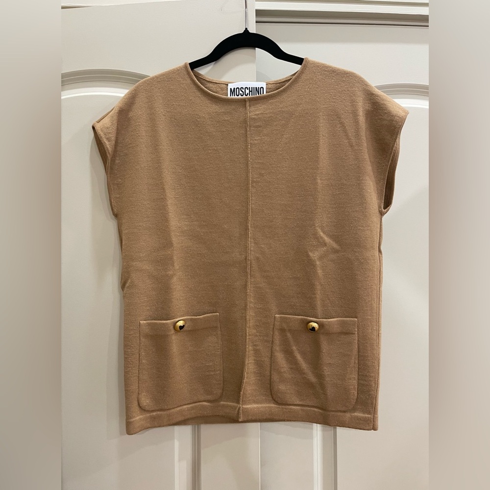 NWOT Moschino Couture Tan Knit Wool Top Size 6 Small